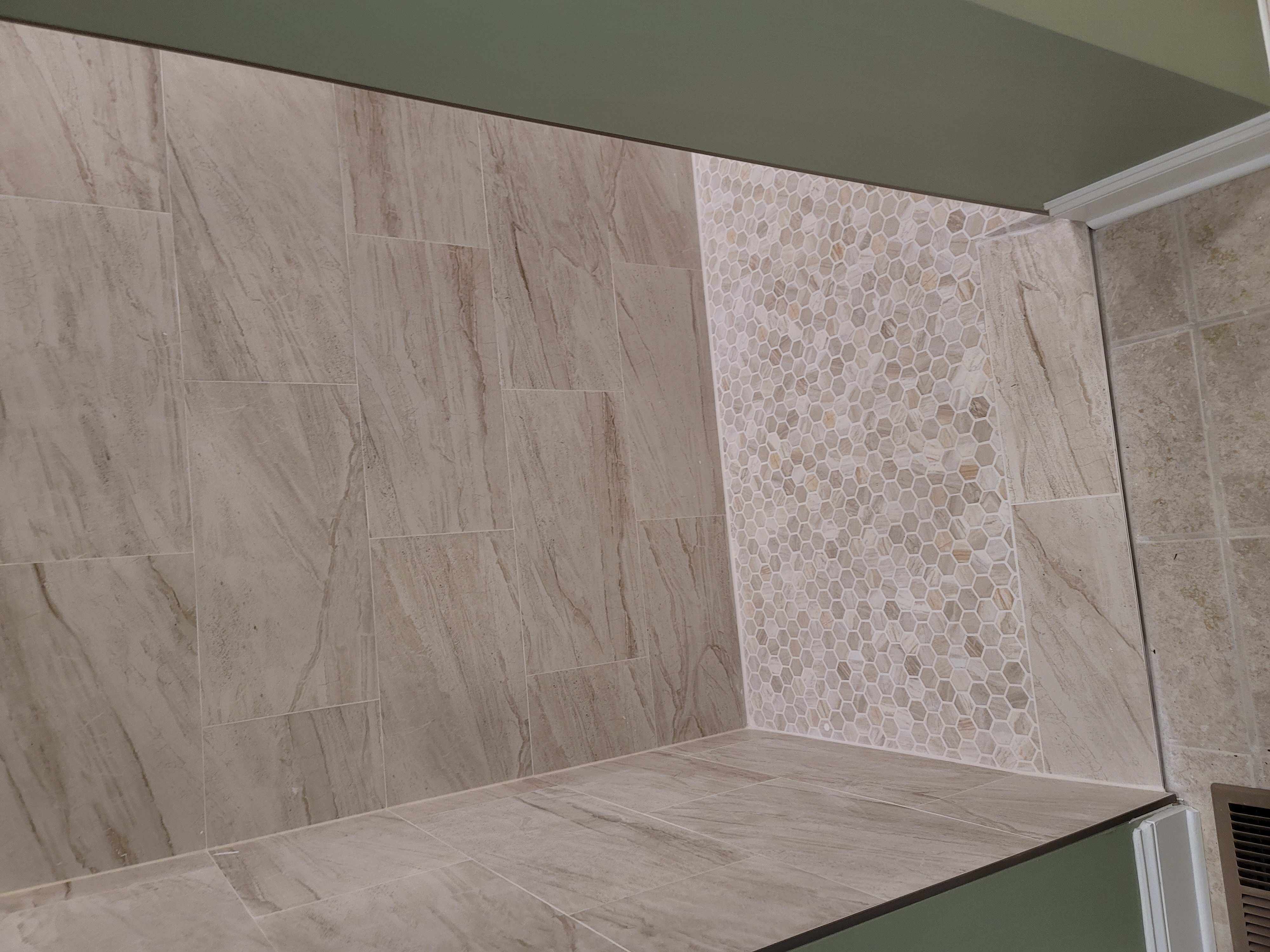 Hexagon mosaic tile shower floor